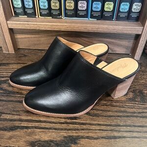 Madewell Black Mules with Textured Leather and Wooden Heel